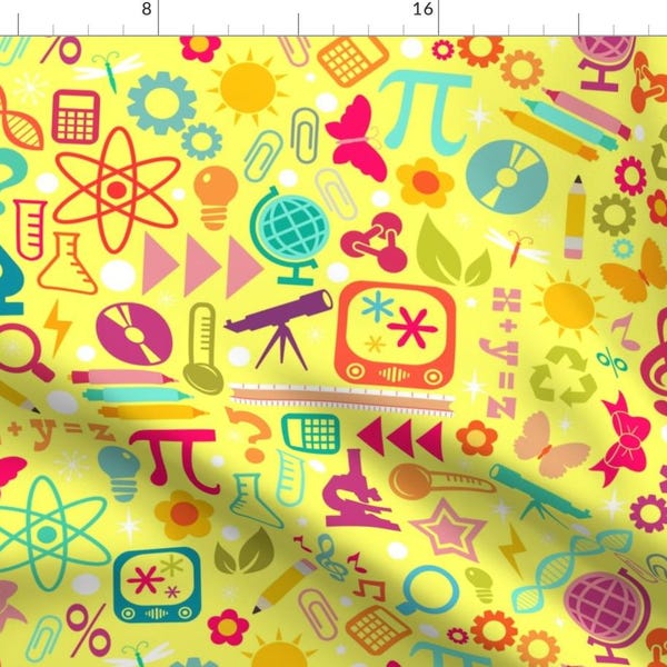 Science Fabric - Stem Girls Rule Yellow By Creativetaylor - Science Chemistry Lab Math Student Cotton Fabric By The Yard With Spoonflower