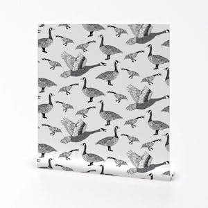 Kanadagänse Entfernbare Tapete zum Abziehen und Aufkleben - Gans Grau Schwarz Weiß Kanadischer Vogel Natur - Wandkunst - Gänse von lprspr