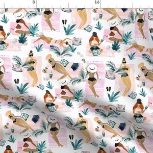 Beach Babes Ocean Sandy Fabric - Golden Beach Babes Tropical By Crystal Walen - Beach Babes Cotton Fabric By The Yard With Spoonflower
