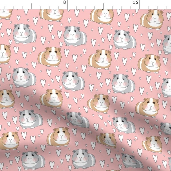 Guinea Pigs And Hearts Fabric - Guinea-Pigs-And-Hearts On Pink By Lilcubby - Guinea Pigs Hearts Cotton Fabric By The Yard With Spoonflower