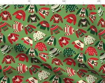 Christmas Fabric - Ugly Christmas Sweaters Green, Red, White By Sandra Hutter Designs - Christmas Cotton Fabric By The Yard With Spoonflower