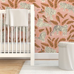 Maximalist Wallpaper - Malaysian Tiger Pink by scarlet_soleil -  Tiger Animal Print Glam Removable Peel and Stick Wallpaper by Spoonflower