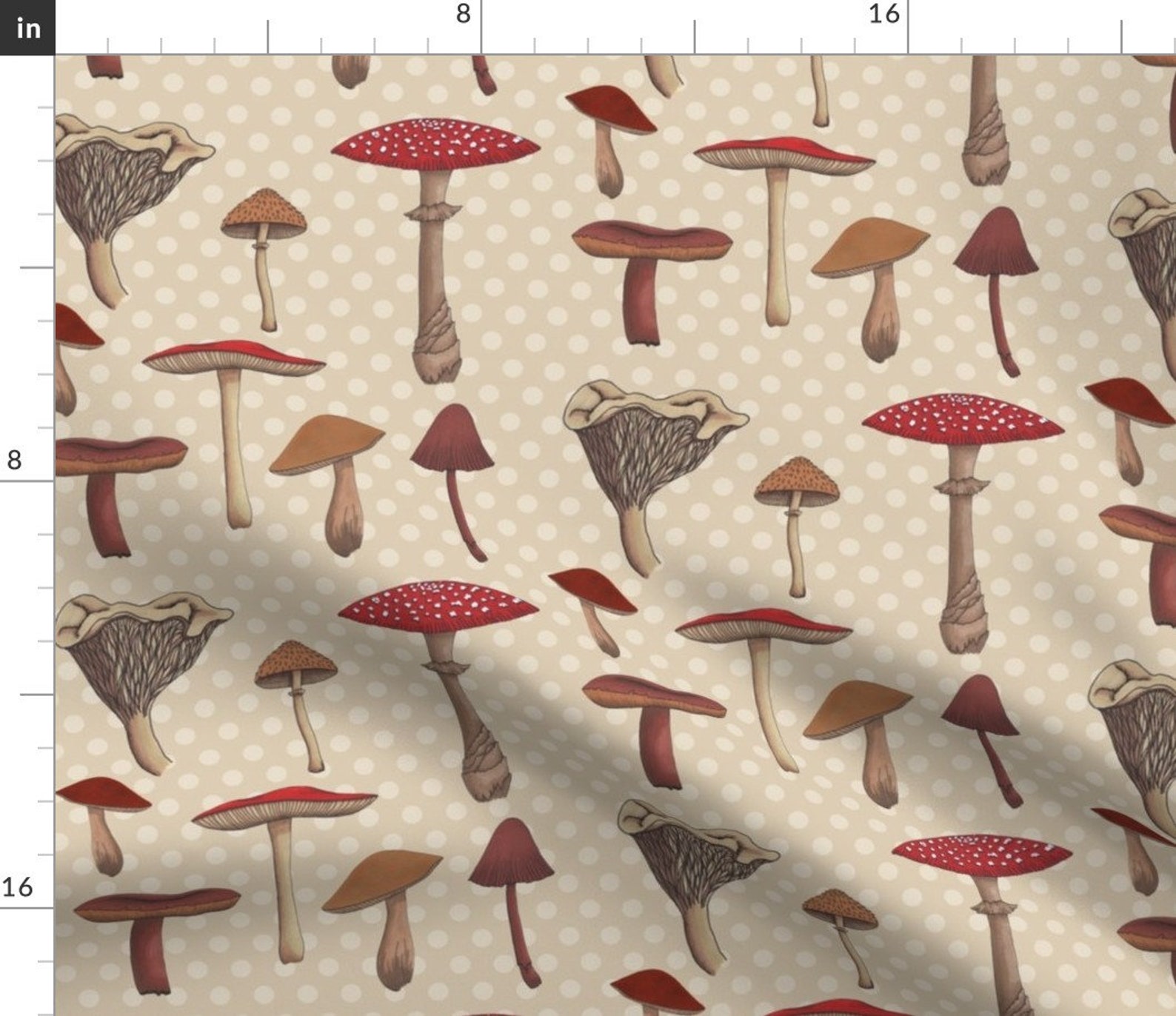 Mushrooms Dots Fabric Mushroom Madness Two Polka Dots in | Etsy