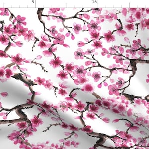 Pink Sakura Fabric - Sakura Branches By Svetlana Prikhnenko - Pink Summer Bloom Cotton Fabric By The Yard With Spoonflower