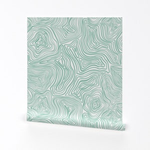Mint Green Waves Wallpaper - Abstract Wavy Lines by designbypetri - Swirls Topographic Removable Peel and Stick Wallpaper by Spoonflower