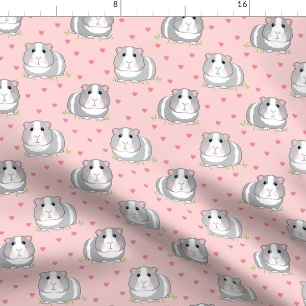 Guinea Pigs And Hearts Fabric - Guinea-Pigs-With-Pink Hearts By Lilcubby - Guinea Pig Hearts Pink Cotton Fabric By The Yard With Spoonflower