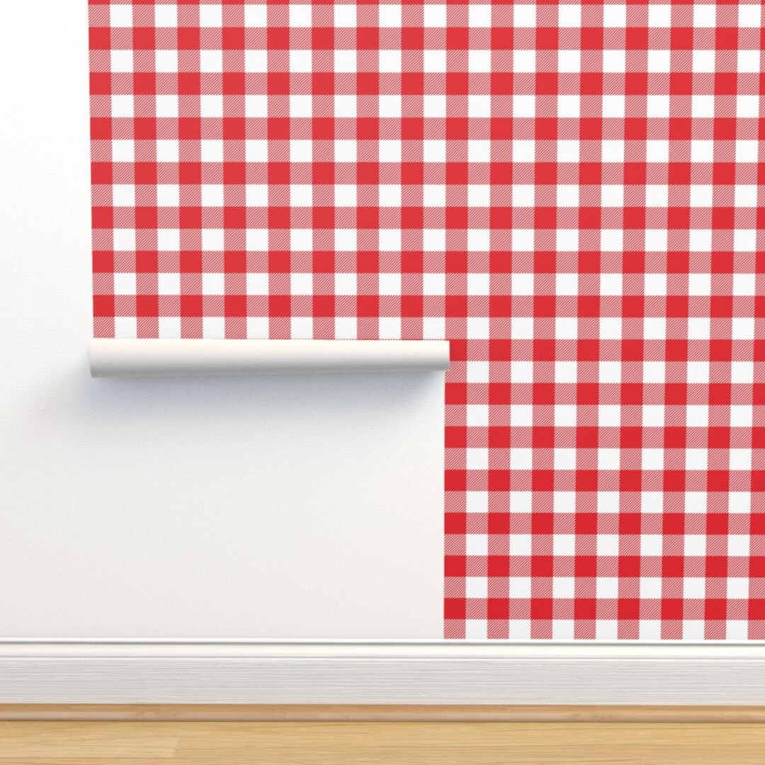 Modern Gingham Wallpaper Gingham Red One by Juliesfabrics - Etsy