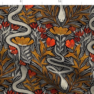 Moody Fabric - Medusa Floral by amy_maccready -  Snakes Flowers Dark Gothic Floral Leaves Botanical Fabric by the Yard by Spoonflower