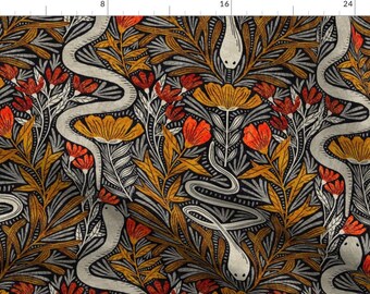 Moody Fabric - Medusa Floral by amy_maccready -  Snakes Flowers Dark Gothic Floral Leaves Botanical Fabric by the Yard by Spoonflower