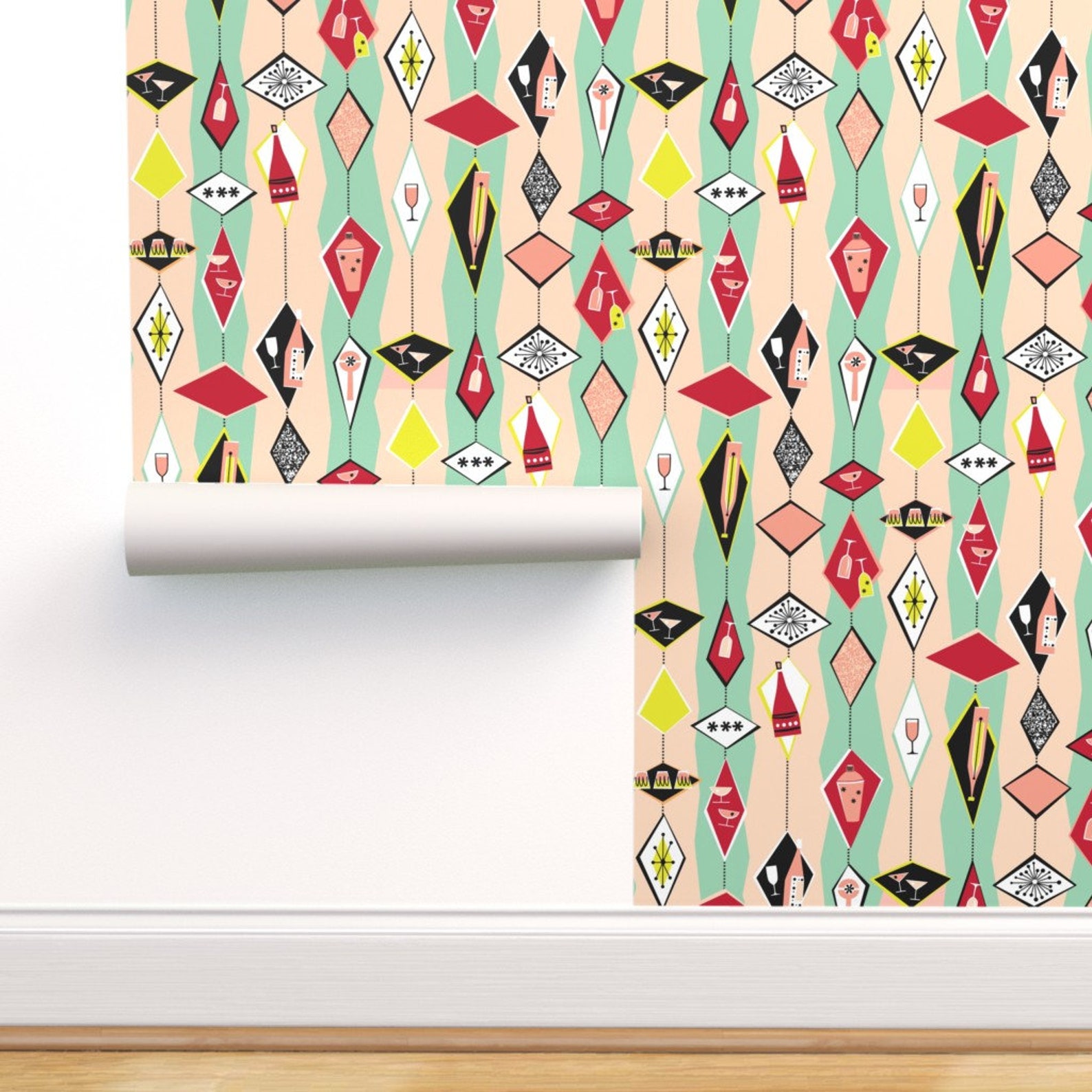 Mid Century Wallpaper Cocktail Diamonds Light Xl by - Etsy