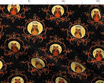 Spooky Owl Fabric - Scroll Owls By Johannaparkerdesign - Owl Halloween Kitsch Vintage Retro Cotton Fabric By The Yard With Spoonflower