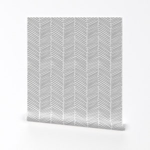 Chevron Wallpaper - Freeform Arrows Large in Gray/White by Domesticate - Spoonflower Custom Printed Removable Self Adhesive Wallpaper Roll