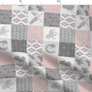 Wholecloth Quilt Fabric - 3” Boho Horse Quilt Pink Rotated By Sugarpinedesign - Cheater Quilt Cotton Fabric By The Yard With Spoonflower