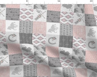 Wholecloth Quilt Fabric - 3” Boho Horse Quilt Pink Rotated By Sugarpinedesign - Cheater Quilt Cotton Fabric By The Yard With Spoonflower