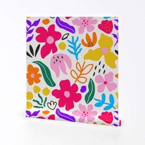 « Papier peint autocollant amovible floral Happy - couleurs vives et joyeuses - art mural décoration murale - jardin floral lumineux » par priraj_designs