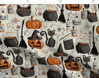 Halloween Fabric - Vintage Halloween By Laura May Designs - Pumpkin Black Cat Witch Spooky Kids Cotton Fabric By The Yard With Spoonflower