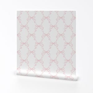 Ribbon Lattice Removable Peel and Stick Wallpaper - Pink On White Small Scale - Wall Art Wall Decor - Small Ribbon Trellis by danika_herrick
