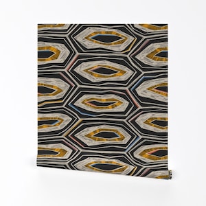Papel pintado despegable y adhesivo de tortuga - Abstracto llamativo - Decoración de pared - Caparazón de tortuga abstracto en negro de kristyndorsdesign