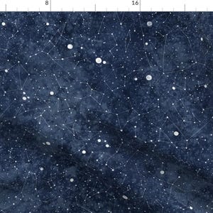 Star Fabric - Star Constellations By Rebecca Reck Art - Navy Blue White Space Galaxy Celestial Cotton Fabric By The Yard With Spoonflower