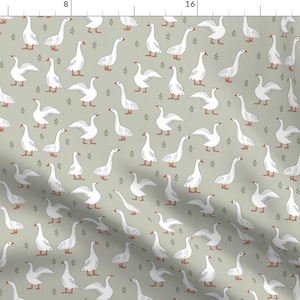 Geese Fabric - Geese // Gray Gender Neutral Farm Animals By Andrea Lauren - Geese Gray White Cotton Fabric By The Yard With Spoonflower