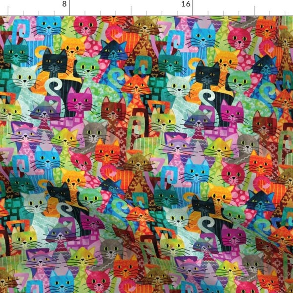Colorful Cats Fabric - Pussies Galore Size 2 By Hippopottermiss - Colorful Cats Animal Children's Cotton Fabric By The Yard With Spoonflower