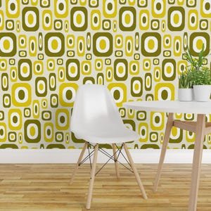 Mid Century Modern Wallpaper - Olive Mod By Jjtrends - Olive Yellow Custom Printed Removable Self Adhesive Wallpaper Roll by Spoonflower image 1