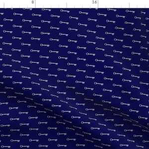 Keys Fabric - Book Cover Keys On Dark Blue By Veritybrown - Keys Blue Off White Modern Home Decor Cotton Fabric By The Yard With Spoonflower