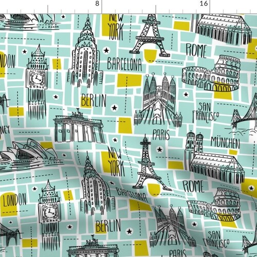Map Fabric Globetrotter Travel Map Coloring Book Style by Etsy