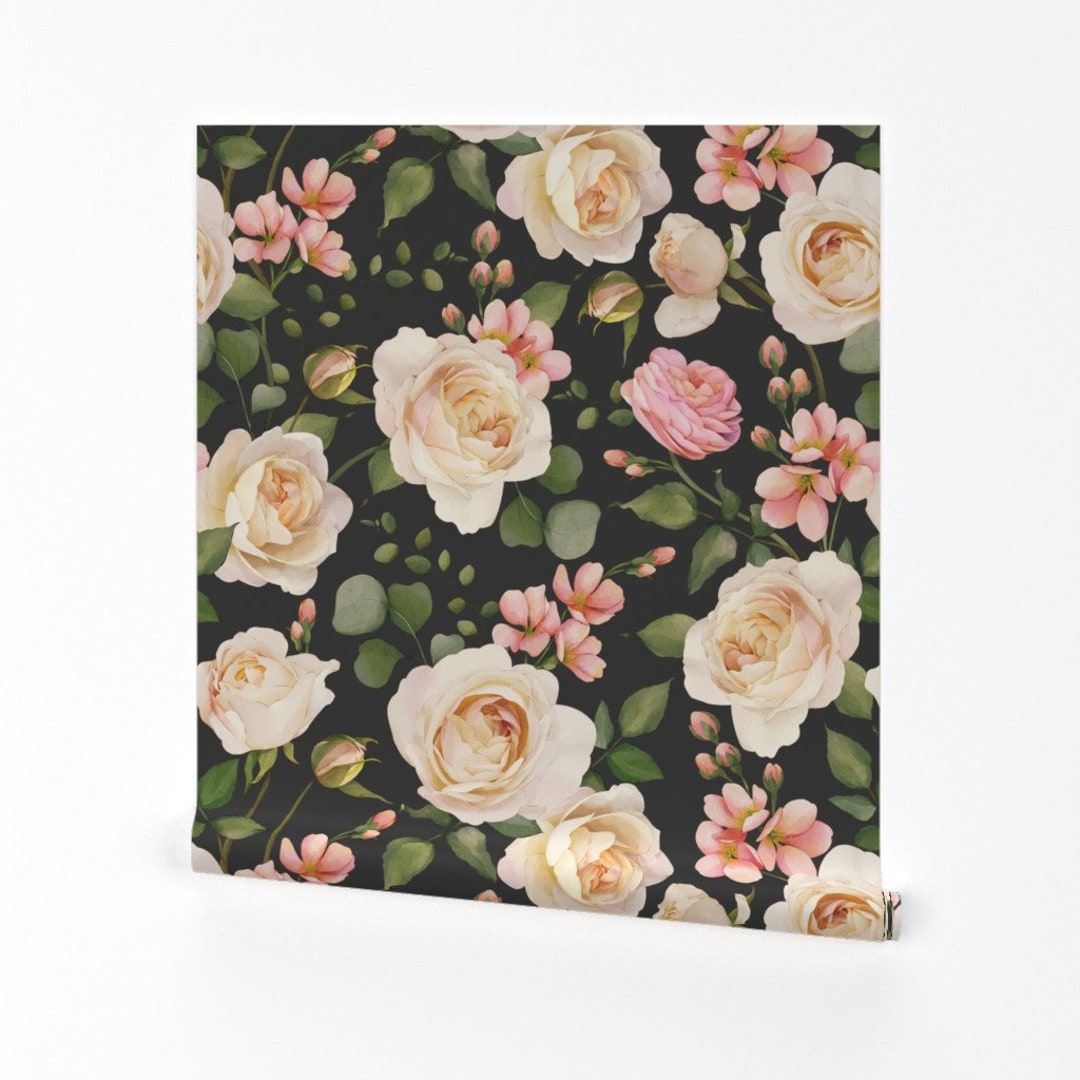 Cream Rose Wallpaper Vintage Rose by Avalonrosedesign Watercolor Botanical Shabby Chic Removable