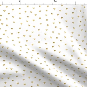 Faux Metallic Hearts Fabric - Gold Hearts White By Juliabadeeva - Mask Scale Small Tiny Faux Gold Cotton Fabric By The Yard With Spoonflower