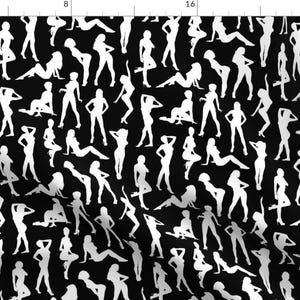 Women Fabric - Femmes En Blanc By Thin Line Textiles - Women Pin Up Silhouette Cotton Fabric By The Yard With Spoonflower