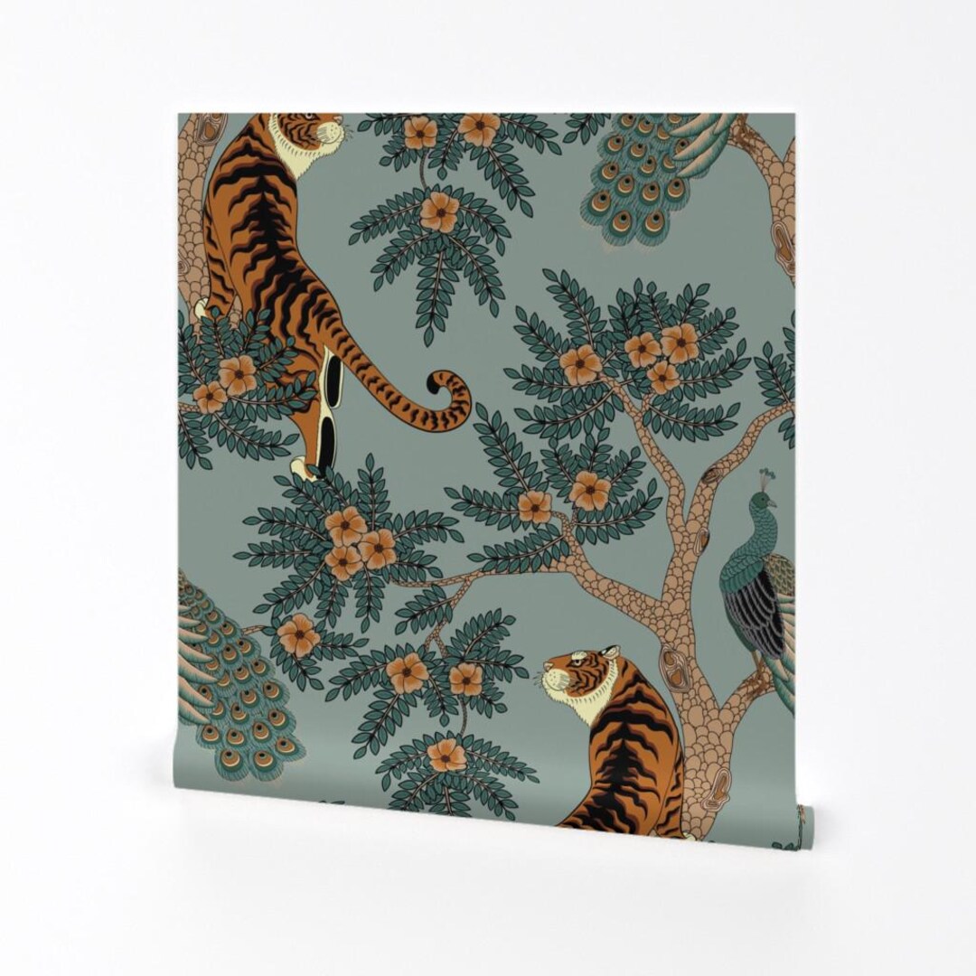 Xl Tiger Chinoiserie Removable Peel and Stick Wallpaper - Bengal Tiger ...