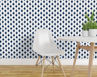 Geometric  Wallpaper - Mid Century Circles By Hipkiddesigns - Navy Geo Custom Printed Removable Self Adhesive Wallpaper Roll by Spoonflower