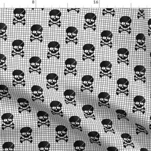 Skulls Fabric - Skull And Cross Bones Pirate Grid Custom Tiny Scale By Lamb - Skeleton Halloween Cotton Fabric By The Yard With Spoonflower