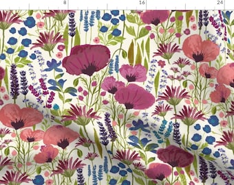Wildflower Floral Fabric - Wildfower Meadow by jill_o_connor - Purple Botanical Garden Bloom Meadow Fabric by the Yard by Spoonflower