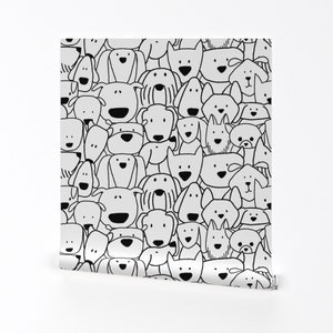 Dog Line Art Wallpaper - Dog Life by maria_v_campagna - Dog Faces Black White B&w Puppies Removable Peel and Stick Wallpaper by Spoonflower