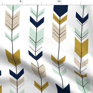Fletching Arrows / Mint/Tan/Gold/Navy Custom Fabric By Little Arrow Design - Cotton Fabric by the Yard with Spoonflower