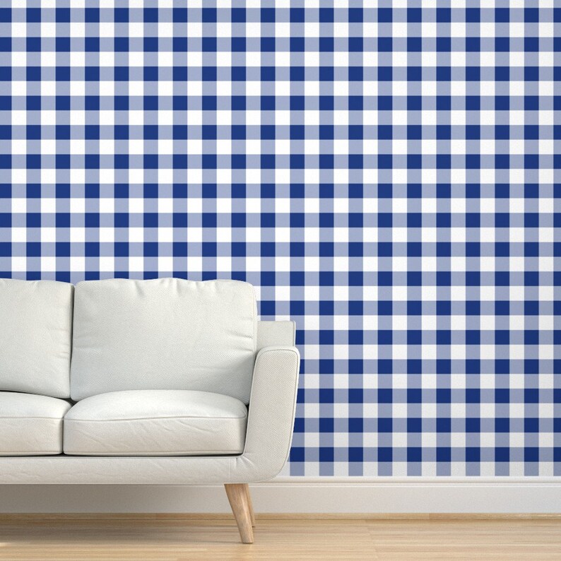 Gingham Wallpaper Blue White Gingham 2 by - Etsy