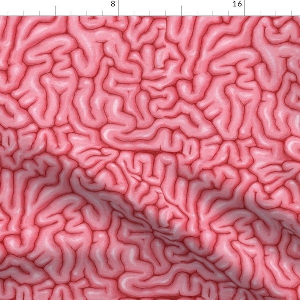 Brain Fabric - Neon Pink Big Brains By Sufficiency - Zombie Scary Halloween Brain Guts Anatomy Cotton Fabric By The Yard With Spoonflower