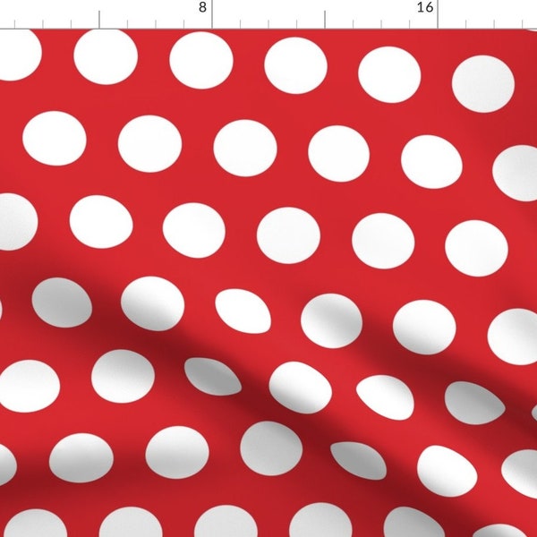 Red And White Fabric - Polka Dot EXTRA LARGE White On Red By Juliesfabrics Patriotic 4th of July- Cotton Fabric By The Yard With Spoonflower