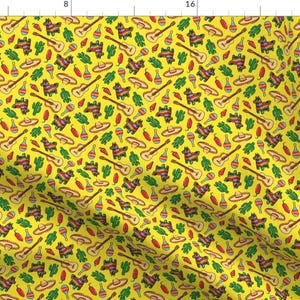 Cinco de Mayo Fabric - Small Scale Fiesta Sombrero Cactus Maracas Yellow By Littlearrowdesign - Cotton Fabric by the Yard with Spoonflower