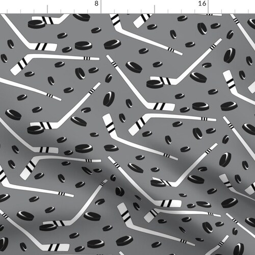 Hockey Fabric Hockey by Pamelachi Hockey Sticks Pucks Gray Etsy