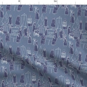 Suffrage Fabric - Suffragettes On Blue By Landpenguin - Suffragettes Votes Women Feminism Blue Cotton Fabric By The Yard With Spoonflower