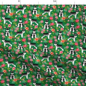 Hawaiian Schnauzer Fabric - Schnauzer Fabric By Petfriendly - Green Tropical Hawaiian Beach Dog Cotton Fabric By The Yard With Spoonflower
