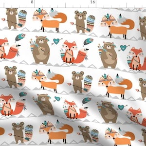 Tribal Woodland Creatures Fabric: Nursery Decor Cotton by the Yard