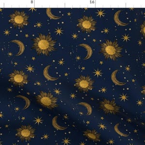 Night Sky Fabric - Golden Celestial by bronwyn_becks - Blue Yellow Sun Moon Stars Gothic Space Fabric by the Yard by Spoonflower image 1
