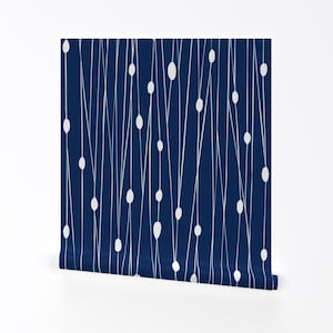 Blau Abnehmbare Tapete zum Abziehen und Aufkleben - Abstrakt Geometrische Linear - Wand Kunst Wand Dekor - Geometrische Linien Marine Blau by Heatherdutton