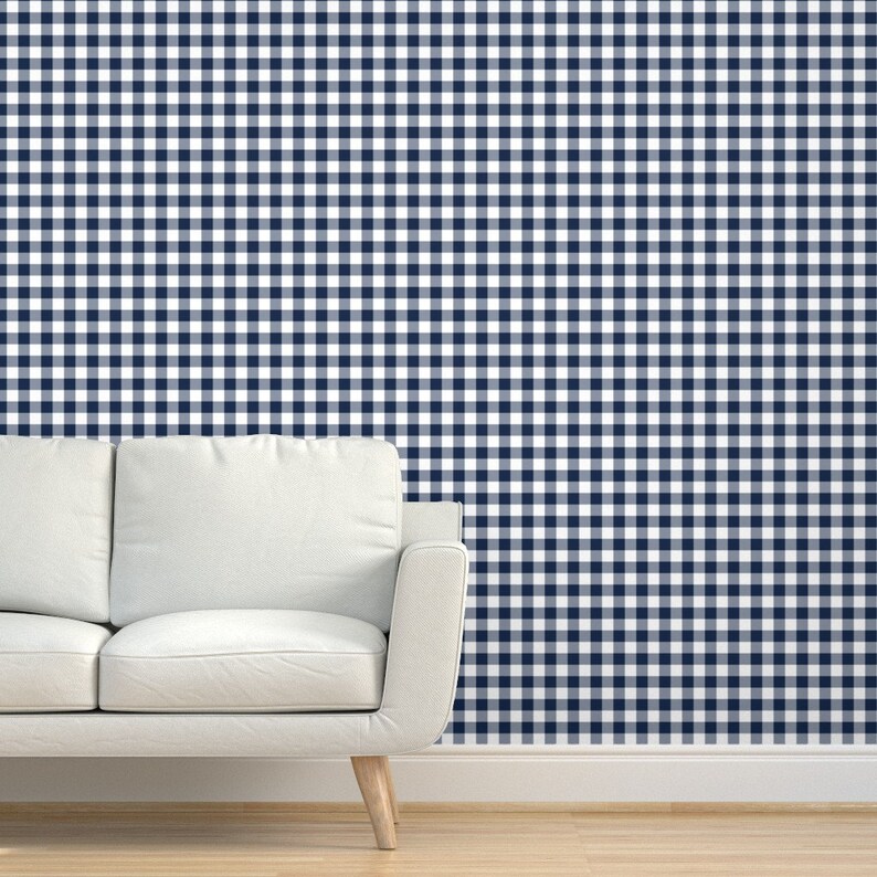 Blue Gingham Wallpaper Blue and White Oneinch Check by Etsy