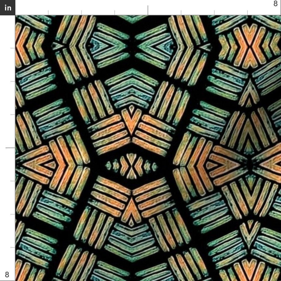 African Fabric Block Print african Green and Orange by Etsy