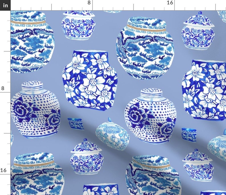 French Country Blue Fabric Chinoiserie Ginger Jar Collection Etsy